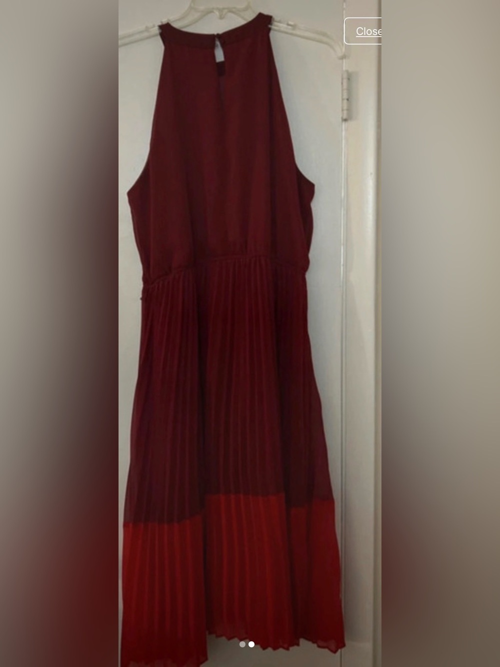 Sandra Darren Strapless Pleated Two-Tone Red Midi Dress
